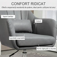 HOMCOM Scaun rotativ pentru birou cu înălțime reglabilă, pernă lombară, țesătură tehnică, gri(m-6)