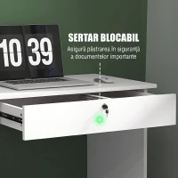 HOMCOM Birou modern cu 5 sertare și compartiment deschis cu încuietoare și 2 chei, 110x50x76cm, alb(m-5)