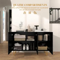 HOMCOM Buffet Salon, Meuble de Rangement à Haut Brillance, 3 Portes à Fermeture Douce et Étagères Réglables, 120x40x75cm, Noir(m-5)