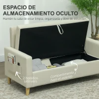 HOMCOM Sofá de 2 Plazas Tapizado en Lino Sintético con Espacio de Almacenaje 2 Almohadas y Patas de Madera 135x71x84 cm Beige(m-5)