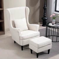 HOMCOM Poltrona com Apoio para Pés Poltrona de Leitura com Encosto Alto Capitonê e Pés de Madeira 75x83x104 cm Bege(m-10)