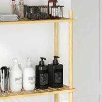HOMCOM Dulap deasupra WC-ului cu 3 rafturi cu lamele economisitoare de spațiu din bambus, 63,5x25,5x181 cm, culoare lemn(m-9)