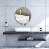 HOMCOM Specchio Rotondo da Bagno con Superficie Antiurto, in Vetro e Acciaio, Ø70x2.5 cm, color Oro(m-8)