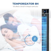 HOMCOM Ventilator pe coloană 60W cu 3 viteze, 3 moduri și temporizator 8h, din ABS, Ø32x106,8 cm, negru(m-10)