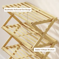 HOMCOM Four-Tier Folding Bamboo Shoe Rack - Natural Finish(m-7)