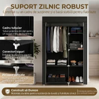 HOMCOM Dulap Portabil din Țesătură cu 6 Rafturi Deschise și un Umeraș, 103x43x162.5 cm, Negru(m-5)
