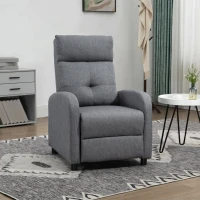 HOMCOM Fotoliu Reclinabil 155° max cu Tapițerie din Material Textil cu Aspect de In, Gri, și Suport pentru Picioare, 67x87x98 cm(m-7)