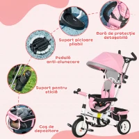 HOMCOM Triciclu pentru Copii cu Mâner 6 în 1, Copertină Reglabilă și Centură de Siguranță, Vârsta 1-5 Ani, Roz(m-6)