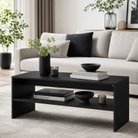 HOMCOM Mesa de Centro Moderna em Madeira de 2 Níveis com Prateleira Aberta 100x40x41,5 cm Preto(m-4)