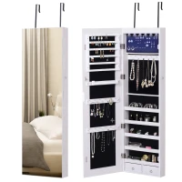 HOMCOM Jewelry Cabinet with Mirror and LED Lights, Lockable Makeup Cosmetics Jewellery Organiser, Mirror with Storage for Bedroom Dressing Room, White(m-1)
