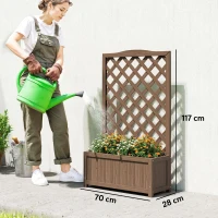 Outsunny Jardinière avec treillis, bac à fleurs, pour plantes grimpantes, légumes, fleurs, en bois massif, 70x28x117cm café foncé(m-3)