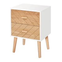 HOMCOM Nachttisch Nachtkommode Flurkommode mit Schubladen Holz weiß + natur 40 x 30 x 55,5 cm(m-1)