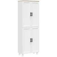 HOMCOM Mobile Dispensa da Cucina in Legno con 5 Ripiani Regolabili e 4 Ante, 60x30x170.5 cm, Bianco e color Legno(m-1)