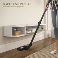 HOMCOM，Suport TV，Cu 2 Rafturi Deschise și Dulap cu Ușă Rabatabilă，MDF，120cm x 26cm x 16cm，Alb, gri(m-4)