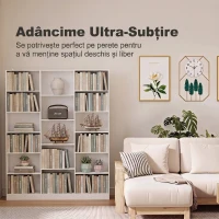 HOMCOM Bibliotecă cu Polițe Reglabile și Sistem Anti-Răsturnare din PAL, 149 x 23,6 x 188 cm, Albă(m-6)