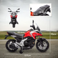AIYAPLAY Motocicletă electrică pentru copii 3-6 ani cu licență Honda, faruri, muzică și roți ajutătoare, 107x46x75 cm, roșie(m-3)