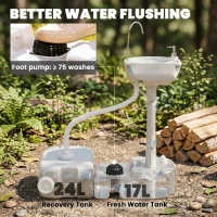 Outsunny Camping-Waschbecken mit Auffangbehälter, Seifenspender, 17L Wassertank, mobil, hellgrau(m-4)