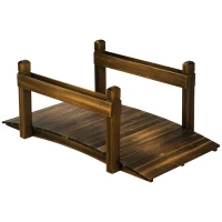 Outsunny 5FT Wooden Garden Bridge with Planters on Safety Railings, Stained Finish Arc Footbridge for Pond Backyard Stream(m-11)