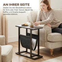 HOMCOM Beistelltisch mit Stofftasche, Couchtisch mit Stahlrahmen, Kompakter Sofatisch, Schwarz(m-4)