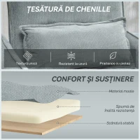 HOMCOM Fotoliu Extensibil 3 în 1 cu Spătar Reglabil și Pernă, Tapițerie din Chenille, 88x84x87 cm, Gri(m-6)