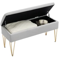 HOMCOM Bancă pentru capătul patului cu spațiu de depozitare, din material textil și picioare din oțel, 100x40x49 cm, gri deschis(m-11)