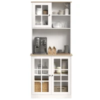 HOMCOM Buffet cuisine, meuble cuisine rangement haut, meuble de rangement avec plan de travail, 3 portes vitrées, 2(m-11)