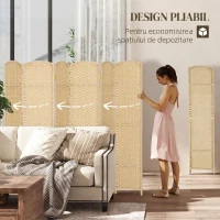 HOMCOM Paravan Decorativ pliabil cu 6 panouri, 240x170 cm, Negru(m-5)