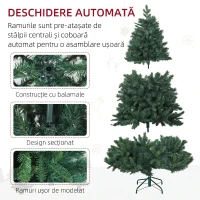 HOMCOM Brad de Crăciun Artificial 180 cm cu 1061 de Crengi și Bază din Metal, Verde(m-6)