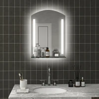kleankin Oglindă de baie cu lumină LED reglabilă în 3 culori și raft din sticlă, 50x12x70 cm, argintiu(m-7)