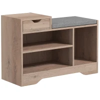HOMCOM Bancă modernă pentru încălțăminte cu 3 rafturi deschise și sertare, din lemn, poliester și spumă, 76,5x30x52 cm, gri(m-1)