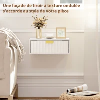 HOMCOM Lot de 2 tables de chevet murales, tables de nuit suspendues avec tiroir ondulé, 40 x 30 x 15 cm, blanc(m-7)