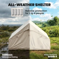Outsunny Inflatable Tent Waterproof for Camping Blow Up Tent with Pump Carry Bag for 2-4 Person, Beige(m-5)
