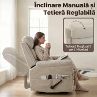 HOMCOM Fotoliu Reclinabil cu Funcție de Masaj și Încălzire, Chenille, Alb Crem(m-5)