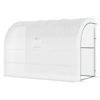 Outsunny Serre de Jardin adossée avec Étagères 3 Niveaux, Petite Serre de Balcon en Bâche PE 140 g/㎡ 300 x 150 x 213 cm, blanc(m-12)