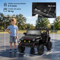 AIYAPLAY Carro Elétrico para Crianças com Bateria de 12V Controlo Remoto Faróis LED Buzina e Música 100x63x65 cm Preto(m-3)