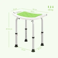 HOMCOM Scaun pentru duș din aluminiu și plastic antiderapant, înălțime reglabilă pe 6 nivele, 39-52cm, verde(m-3)