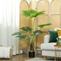 HOMCOM 145cm Artificial Palm Tree, Decorative Artificial Plant with Lifelike PEVA Leaves and Coconut Coir, Fake Tree with Plastic Pot and Flocking for Home Office Decor, Green(m-10)