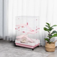 PawHut Cușcă Metalică cu 3 Niveluri, Metal, PP, Plastic, 81,2x52,7x114 cm, Negru(m-2)