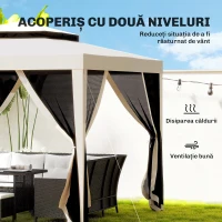 Outsunny Pavilion de Grădină 3x3m cu Plasă de Țânțari, Acoperiș Dublu și Cadru din Metal, Bej(m-4)
