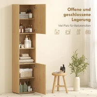 HOMCOM Hoher Badezimmerschrank, 6 Ebenen, 2 Schränke, 2 offene Regale, offene Fächer, Holz, Eichenfarben(m-4)