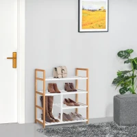 HOMCOM Etagère à Chaussures - étagère de Rangement - Meuble Chaussures 4 Niveaux Bois de pin étagères à Lattes MDF Blanc(m-13)
