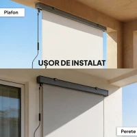 Outsunny Marchiză Rulantă din Poliester Anti-UV cu Carcasă din Aluminiu și Manivelă, 250x160 cm, Alb Crem(m-7)