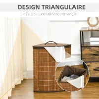 HOMCOM Panier à linge en bambou d'angle 55L avec couvercle et sac amovible 38 x 38 x 57 cm marron(m-7)