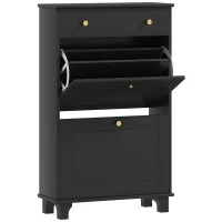 HOMCOM Meuble chaussure entrée étroit avec tiroirs à portes abattants et étagère réglable, 60 x 23,5 x 98,5 cm, noir(m-1)