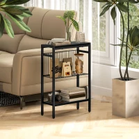 HOMCOM Mesa Auxiliar Estrecha de 3 Niveles con Estantes Abiertos y Estructura de Acero para Salón Dormitorio 43x18x62,5cm Negro(m-10)