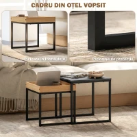 HOMCOM Set 2 măsuțe de cafea moderne cu picioare în formă de U, din lemn și oțel, 45x45x45 cm și 40x40x40 cm, negru(m-5)