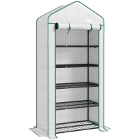 Outsunny Serre de jardin Serre 5 niveaux avec 1 porte enroulable, Bâche en PE Renforcée Résistante dim. 90L x 49l x 193H cm
