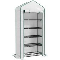 Outsunny Serre de jardin Serre 5 niveaux avec 1 porte enroulable, Bâche en PE Renforcée Résistante dim. 90L x 49l x 193H cm(m-1)