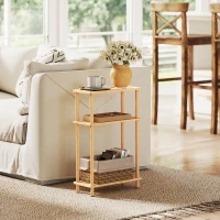 HOMCOM Bamboo Side Table, 3-Tier Slim End Table, Nordic Style, for Living Room, Bedroom, Office, Tool-Free Assembly, Natural Wood Finish(m-10)