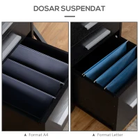 HOMCOM Dulap Portadocumente din Lemn cu 3 Sertare cu Chei de Securitate și 5 Roți, 39.2x40x65.4 cm, Negru(m-5)